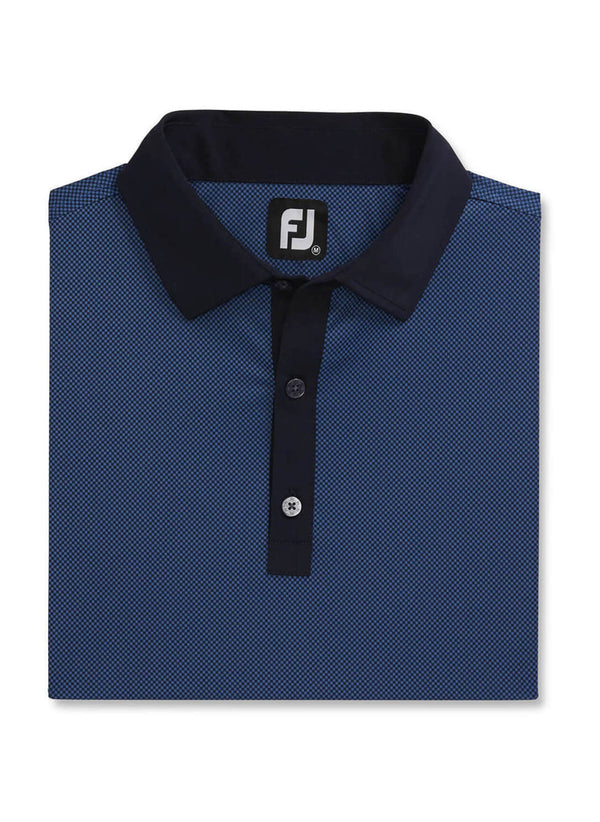 FootJoy Stretch Lisle Mini Check Print Golf Polo - Navy Blue 26631